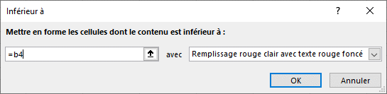 Excel - Mise en forme conditionnelle - inférieur à =b4