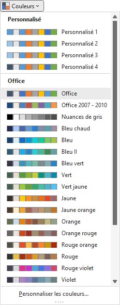 Excel - Theme - liste des couleurs