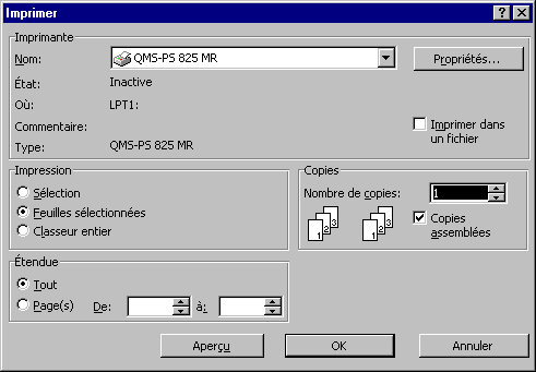 Options d'impression