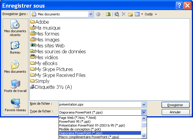 PowerPoint: Enregistrer en format de pr&eacute;sentation