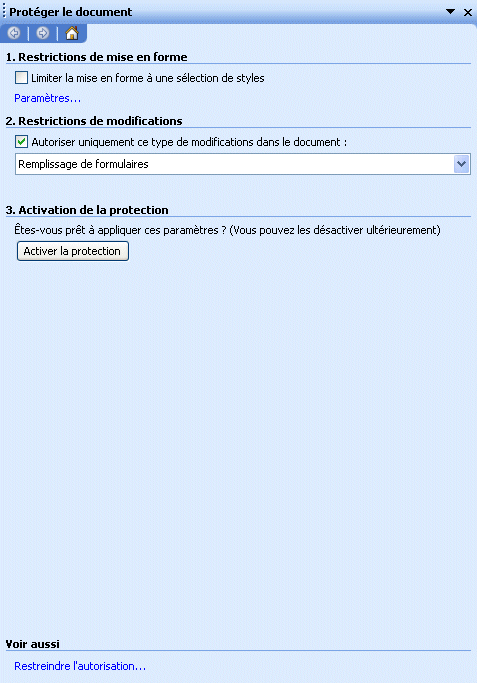 word 2003:formulaire restriction
