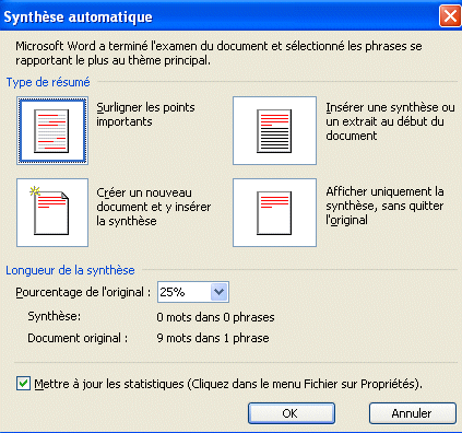 word 2003:outils-synthèse automatique