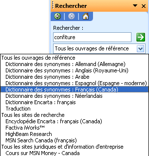 Volet Office - Rechercher - Synonymes