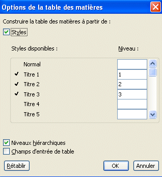 word 2003:table des matieres-options