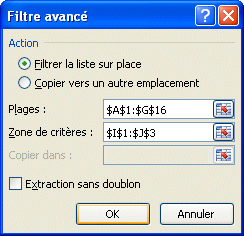 Excel 2007 - Filtre avancé - options