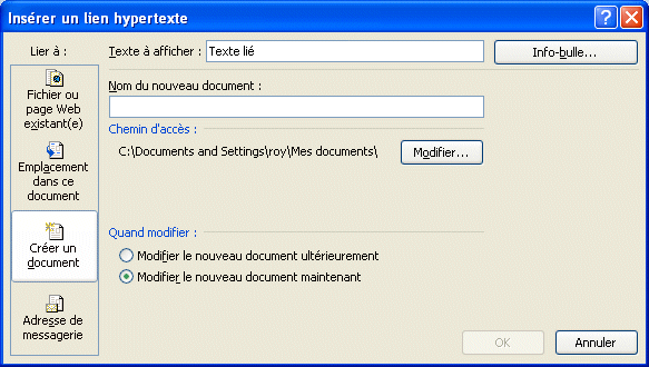 Excel 2007 - Lien hypertexte - nouveau document