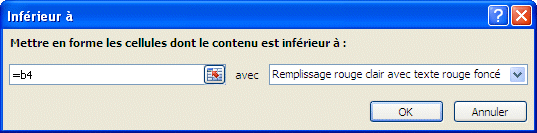 Excel 2007 : R&egrave;gle de mise en forme conditionnelle Inf&eacute;rieur &agrave;