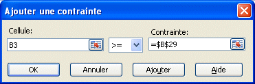 Excel 2007 : Contrainte de plancher pour la cellule B3