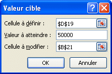 Excel 2007 : Entr&eacute; des donn&eacute;es pour Valeur Cible