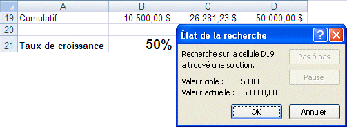Excel 2007 : R&eacute;sultat de la valeur cible
