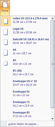 Word Excel 2007 - taille du papier