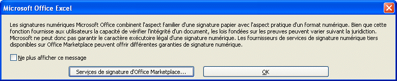 Excel 2007 : Signature électronique