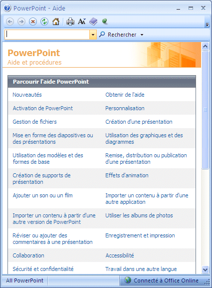 powerpoint 2007 : Fenêtre d'aide