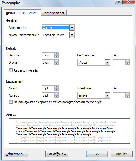 Word 2007: Acceuil-Options pour les paragraphes
