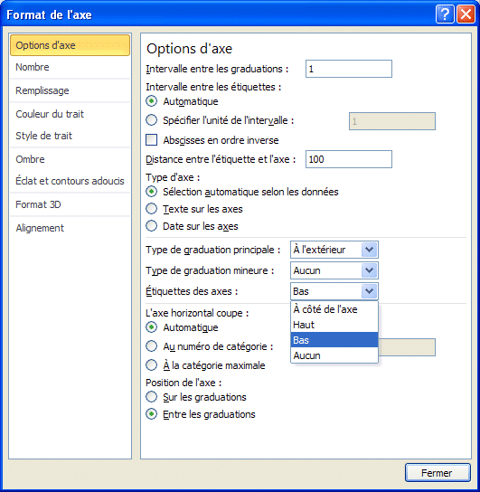 Excel 2007#2007 Options de l'axe du graphique