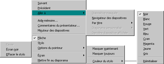 menu des options durant la présentation