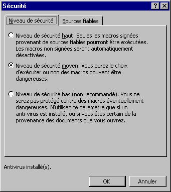 Niveau de sécurité: haut, moyen, bas