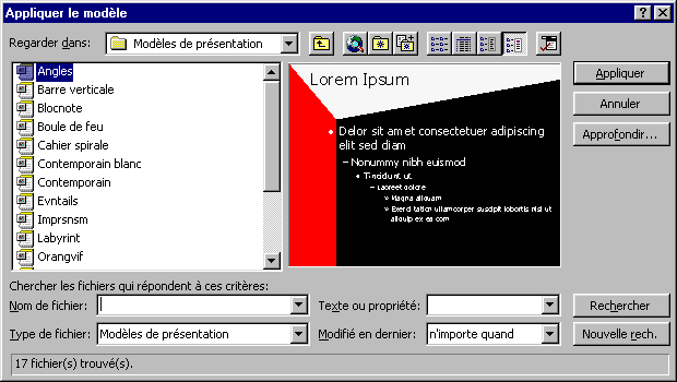 Fenêtre insertion d'un modèle