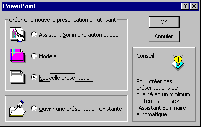 fentre d'ouverture de PowerPoint
