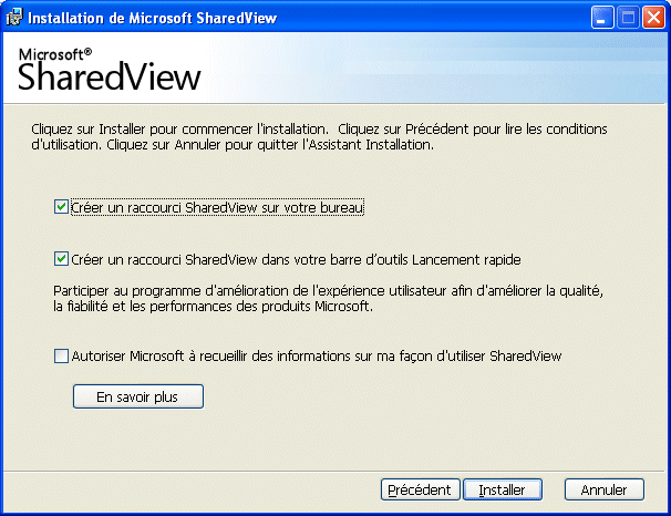 Placement de racourcis vers Microsoft SharedView