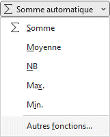 Excel - fonction - insérer une fonction à partir du bouton somme automatique