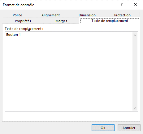 Excel - Format contrôle - Texte de remplacement