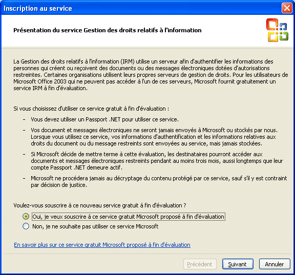 Office 2003 - Autorisation d'accès à un document