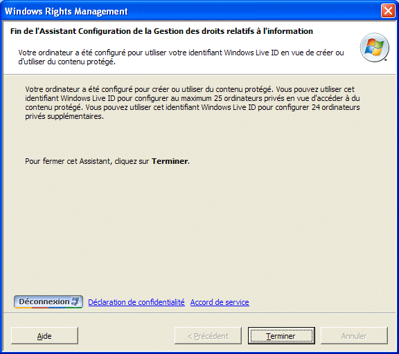 Office 2003 - Configuration d'autorisation d'accès à un document