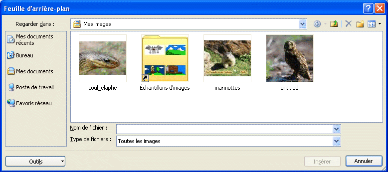 Excel 2007- liste des images pour arrière plan