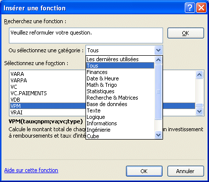 Excel 2007 : Insérer la fonction VPM