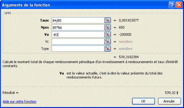 Excel 2007 : Insérer les paramètres d'une fonction