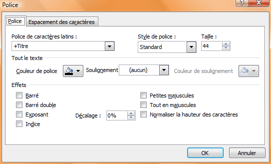 Powerpoint 2007 : Acceuil -Options des polices